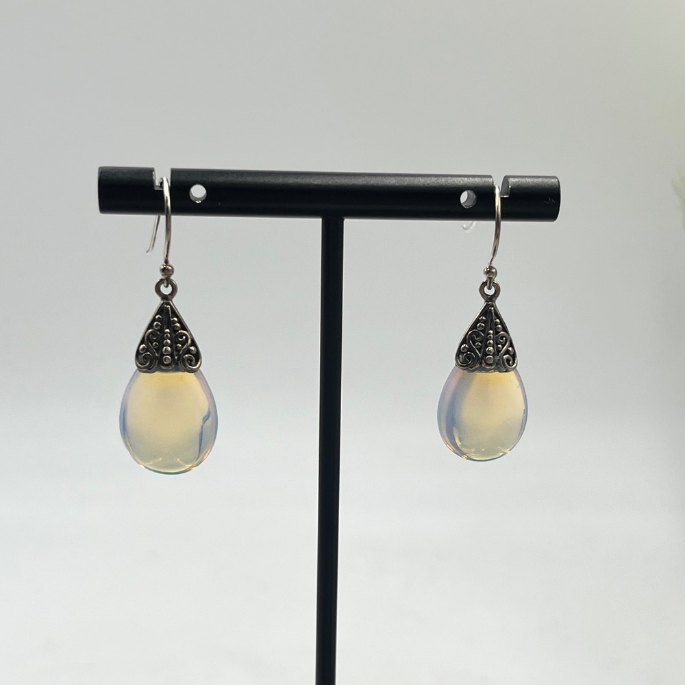 Balinese Style Sterling Silver Opalite Teardrop Dangle Earrings
Boho Jewelry